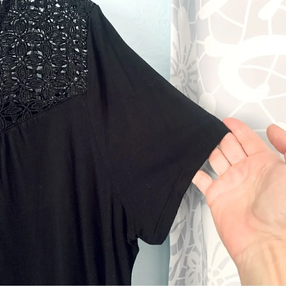 Old Navy Black Crochet Round Neck Short Sleeve Top Size Large - Picture 3 of 6